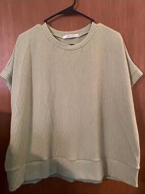 Stylive Women's Short-Sleeve Ribbed Top — Sage Green